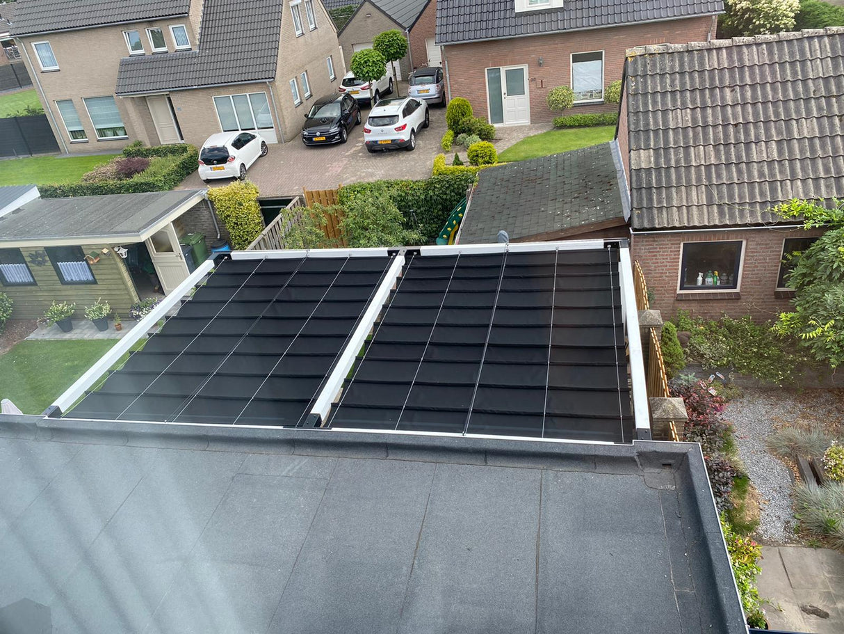 Wave shade waterdoorlatend op maat inclusief bevestiging set. Max breedte 3.70 meter x max lengte 6.00 meter! Stuur een mailtje voor een offerte.