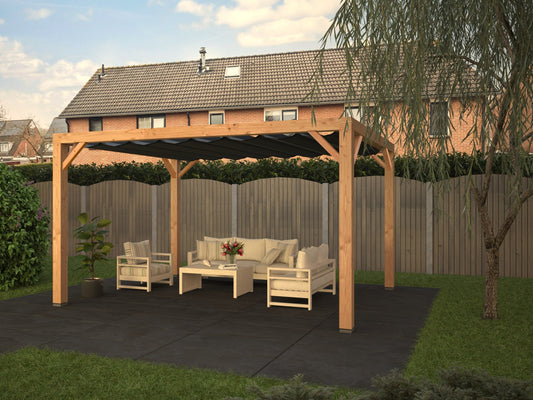 Pergola van Douglas hout 324x424x248 cm(b x l x h) WATERDICHT schaduwdoek