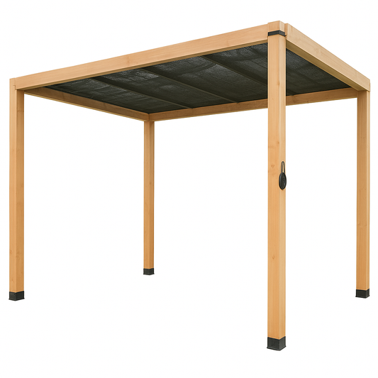 Pergola van Douglas COMBI hardhout 11 x 11 cm kopmaat incl. WATERDOORLATEND Harmonica schaduwdoek
