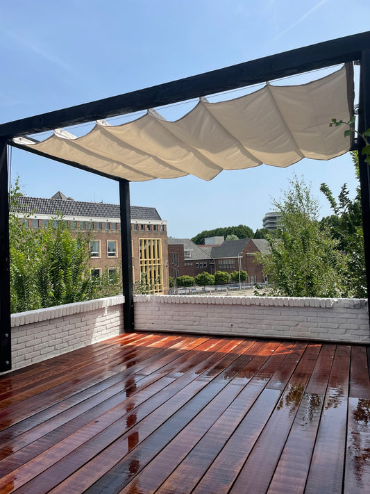 Pergola's op maat inclusief wave shade met kleur naar keuze. Stuur een mail met uw wensen en wij maken een offerte.