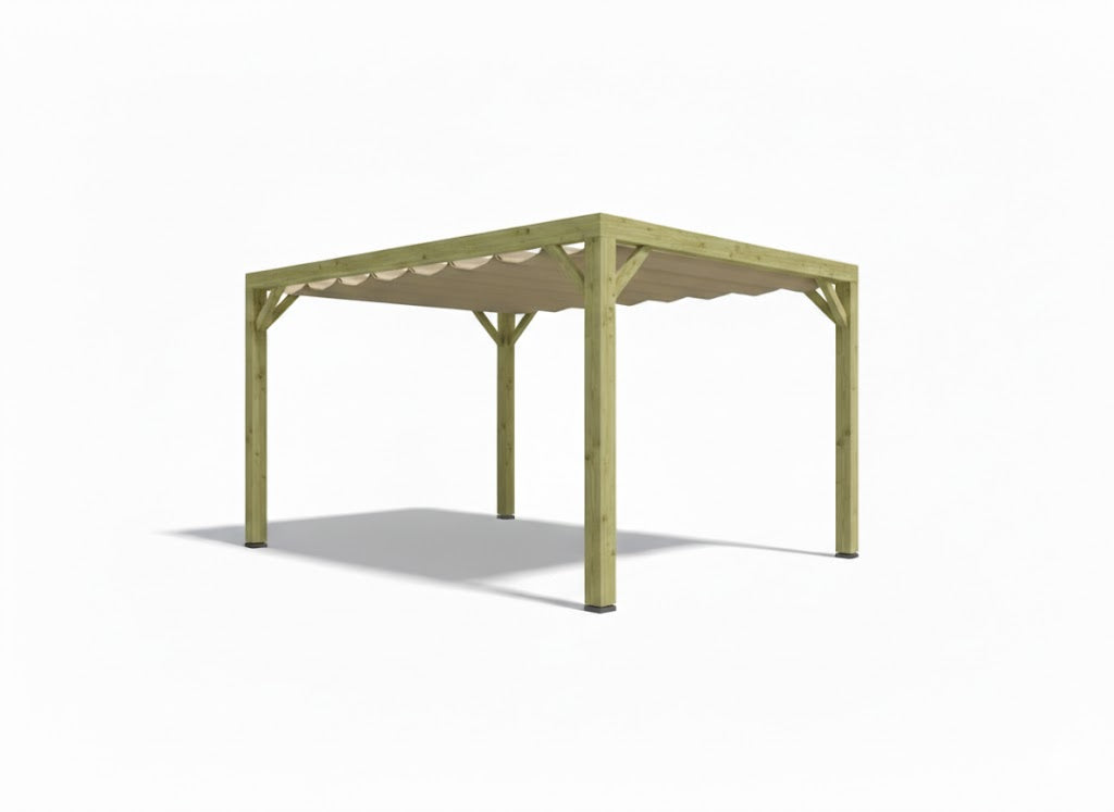 Pergola van vuren gelamineerd geïmpregneerd hout met 14 x 14 cm kopmaat inclusief WATERDICHT harmonica doek