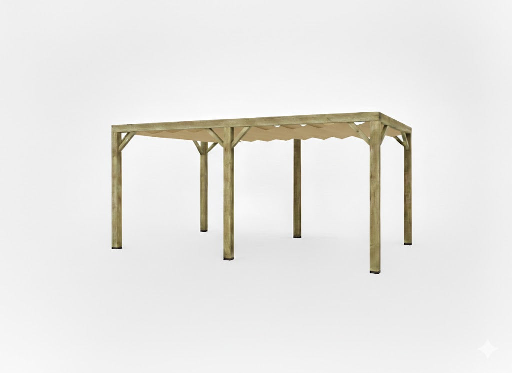 Pergola van Grenen geïmpregneerd hout met 12 x 12 cm kopmaat inclusief WATERDICHT harmonica doek