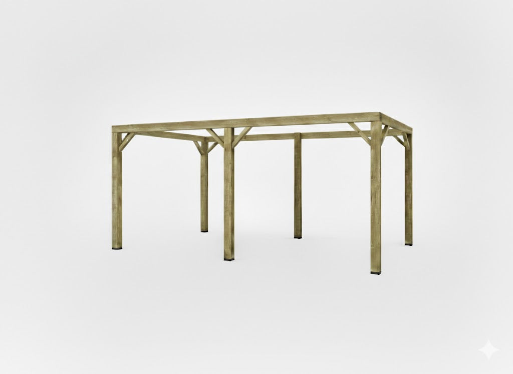Pergola van vuren gelamineerd COMBI hardhout voet geïmpregneerd hout met 14 x 14 cm kopmaat