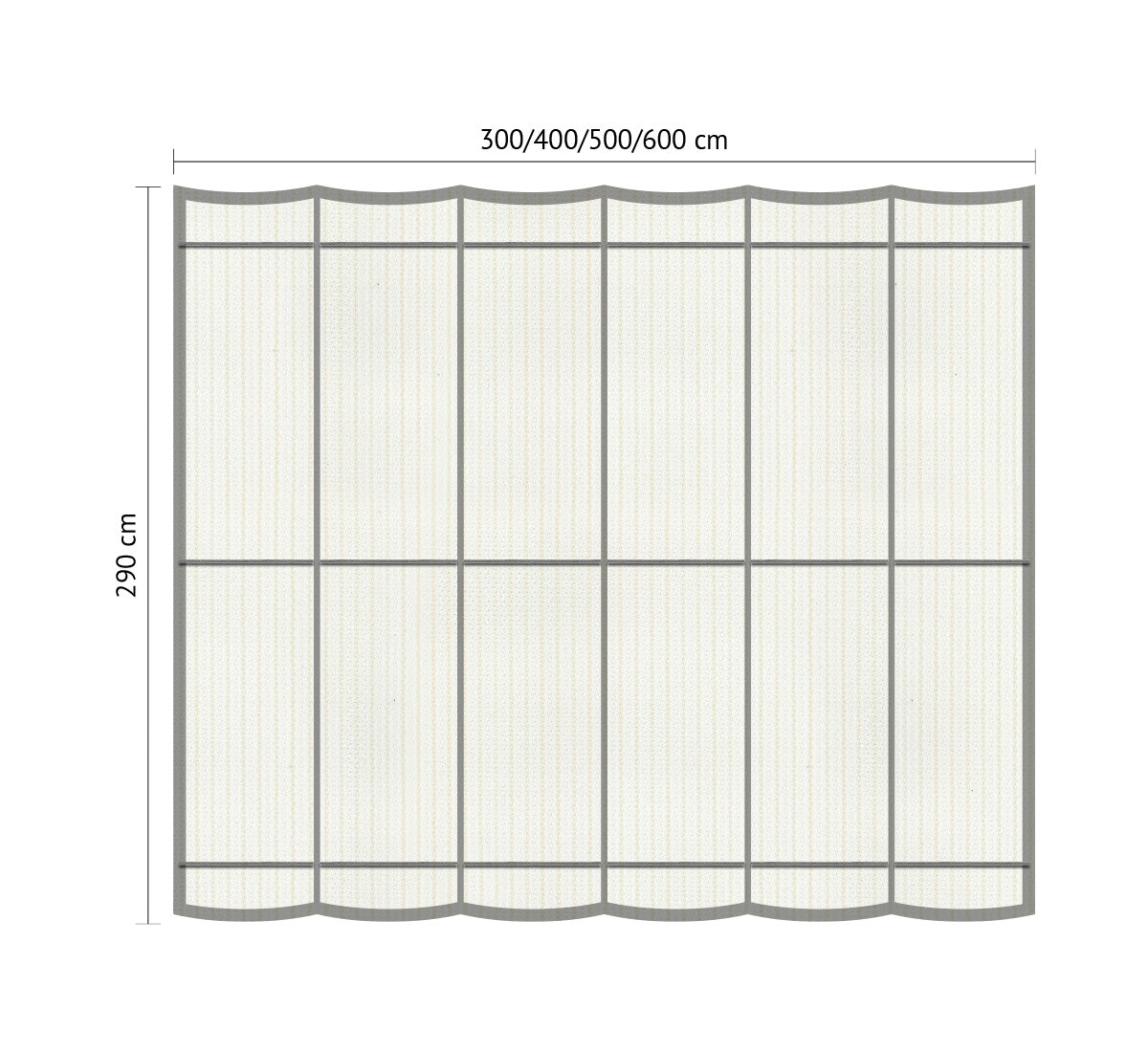 Wave shade waterdoorlatend 2.90 x 3.00/4.00/5.00/6.00 meter breed inclusief bevestiging set.